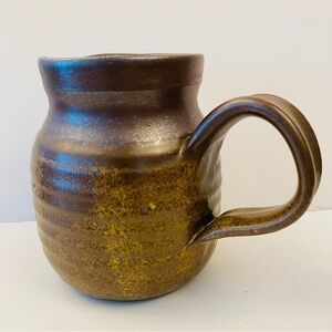 STUDIO pottery pitcher jug brown signed ribbed glazed small vase